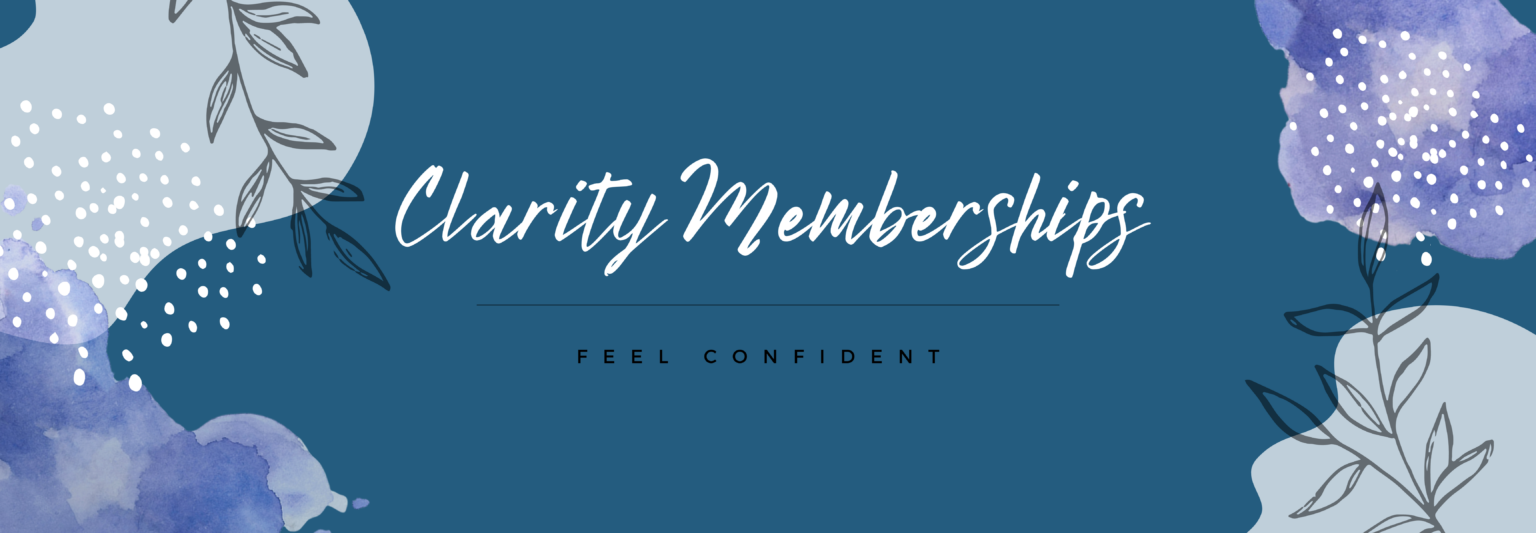 Clarity Memberships promotional graphic with floral design.