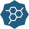 Hexagonal molecular structure icon on blue background