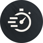 Speedometer icon indicating fast performance.