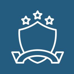 Shield with stars and ribbon design icon.