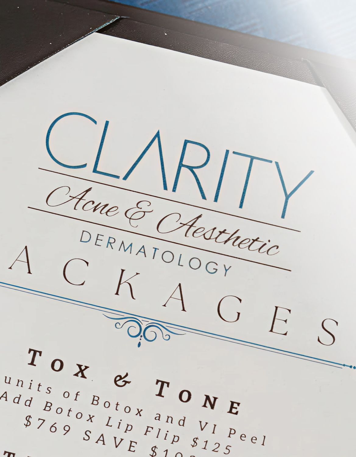 Clarity dermatology packages for acne and aesthetics.